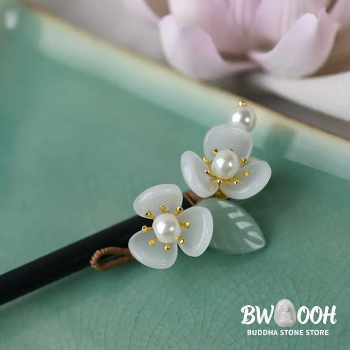 Buddha Stones Grain Wood Liuli Magnolia Flowers Pearl Protection Hairpin - Magnolia Hairpin - Hairpin