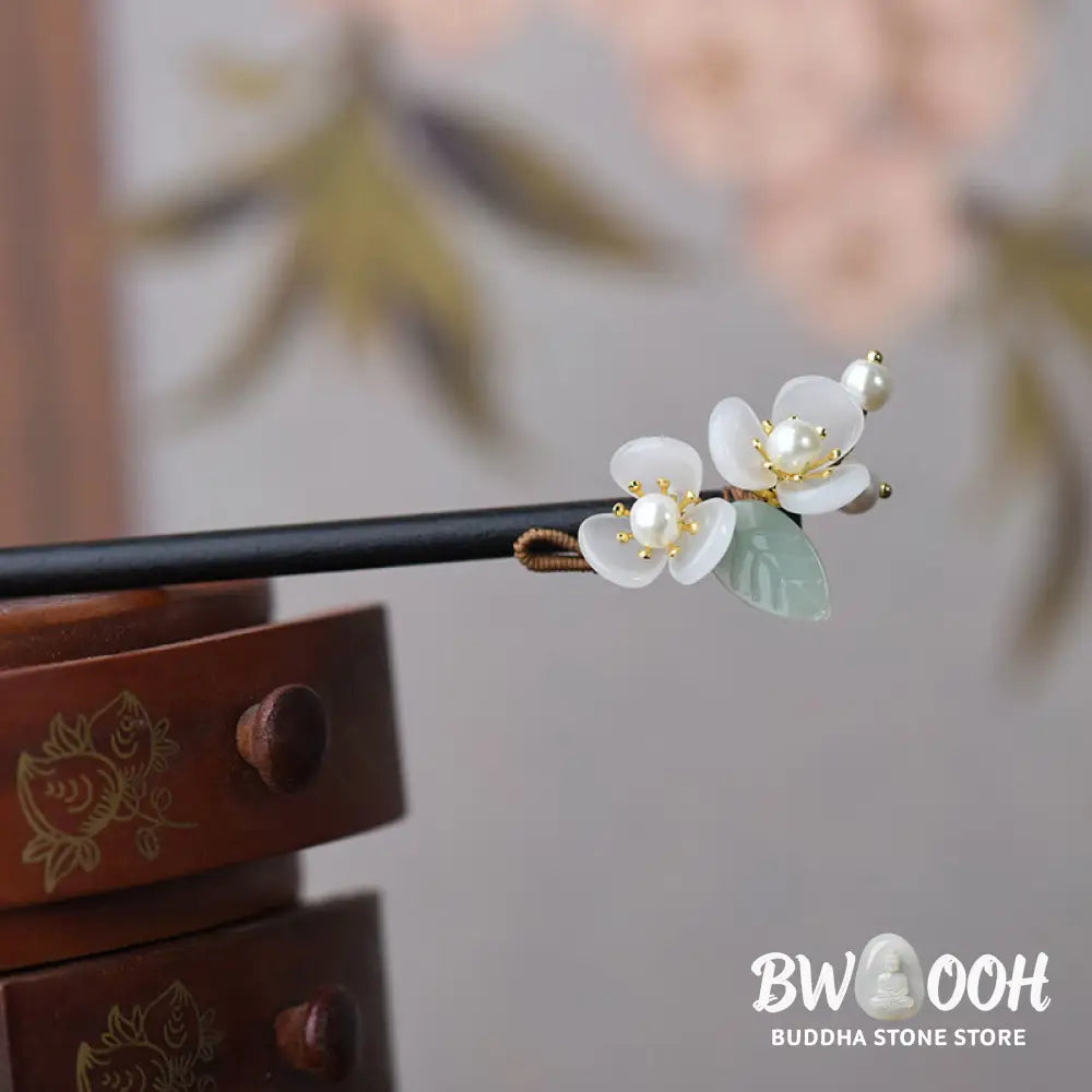 Buddha Stones Grain Wood Liuli Magnolia Flowers Pearl Protection Hairpin - Magnolia Hairpin - Hairpin