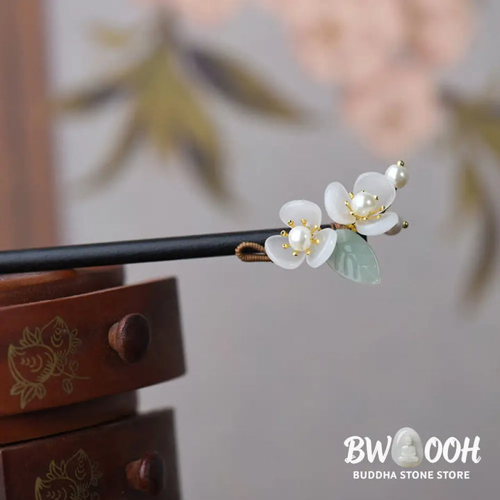 Buddha Stones Grain Wood Liuli Magnolia Flowers Pearl Protection Hairpin - Magnolia Hairpin - Hairpin