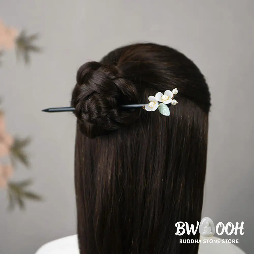 Buddha Stones Grain Wood Liuli Magnolia Flowers Pearl Protection Hairpin - Magnolia Hairpin - Hairpin