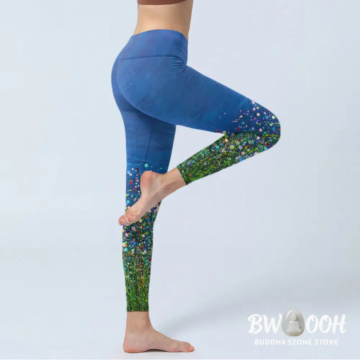 BWOOOH printed yoga leggings - Grass Flower Pattern Print Gym Leggings 