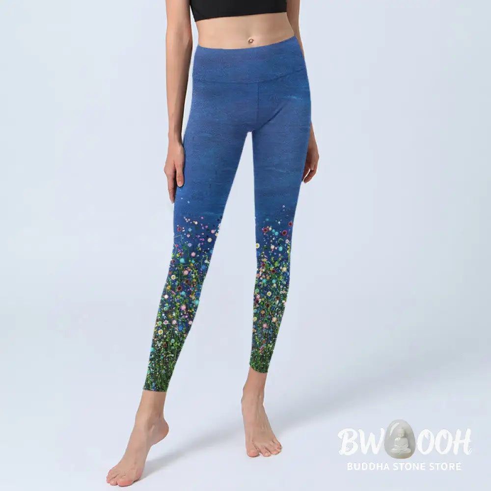 BWOOOH printed yoga leggings - Grass Flower Pattern Print Gym Leggings 