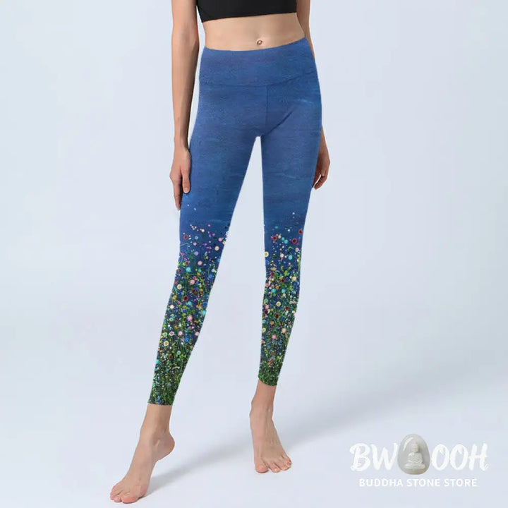 BWOOOH printed yoga leggings - Grass Flower Pattern Print Gym Leggings 