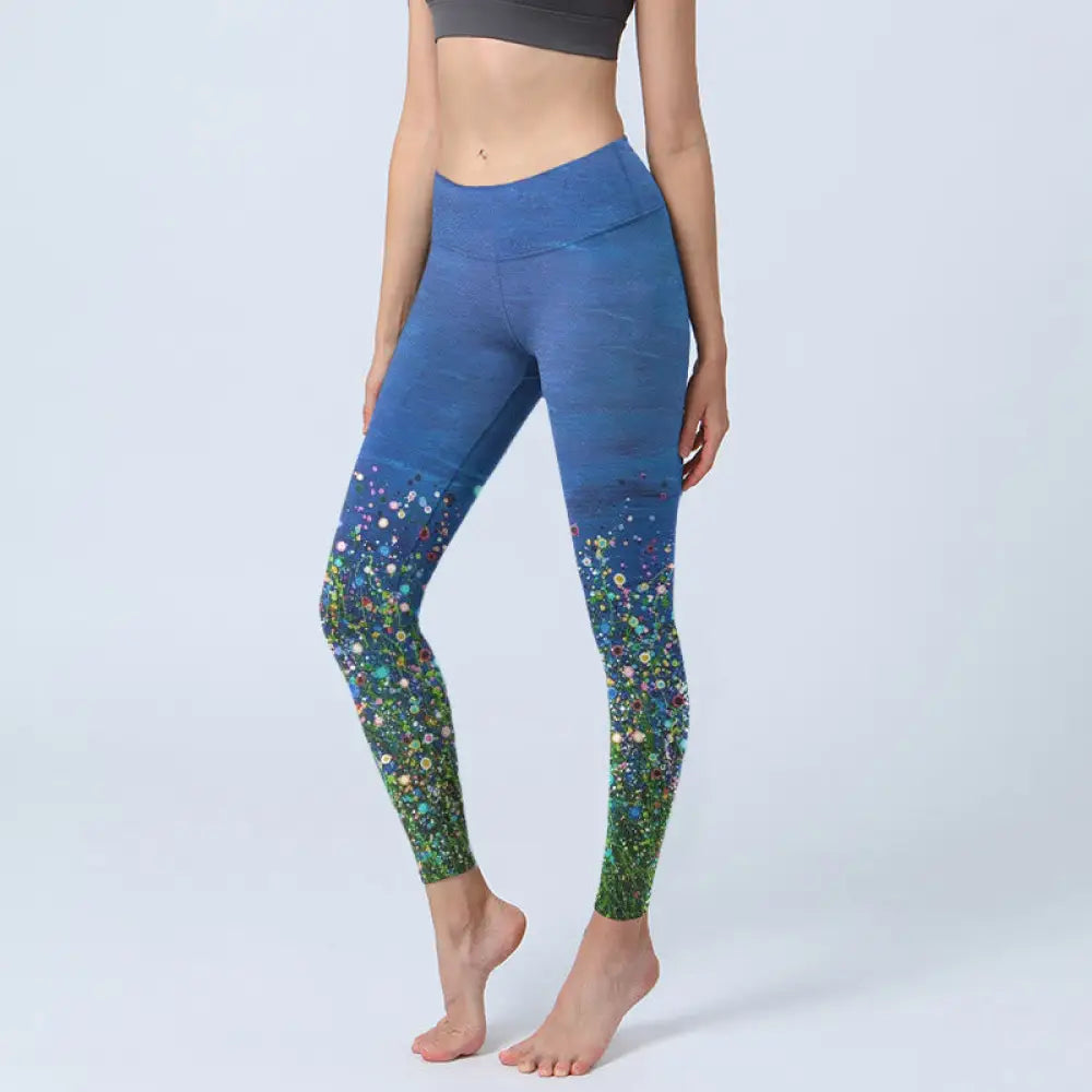 BWOOOH printed yoga leggings - Grass Flower Pattern Print Gym Leggings 