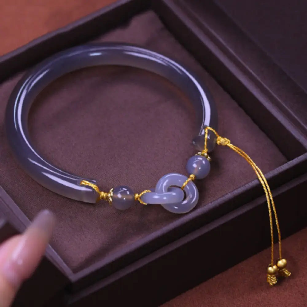 BWOOOH Gray Agate Copper Hook Peace Cuff Half Bracelet Bangle - BWOOOH - Gray Jade Copper(Adjustable) - Bracelet