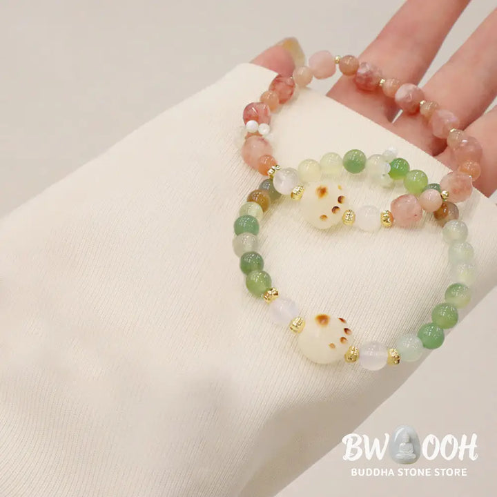 Buddha Stones Green Agate Sun Stone Cat’s Eye Bodhi Seed Cat Paw Support Bracelet - BWOOOH - Bracelet
