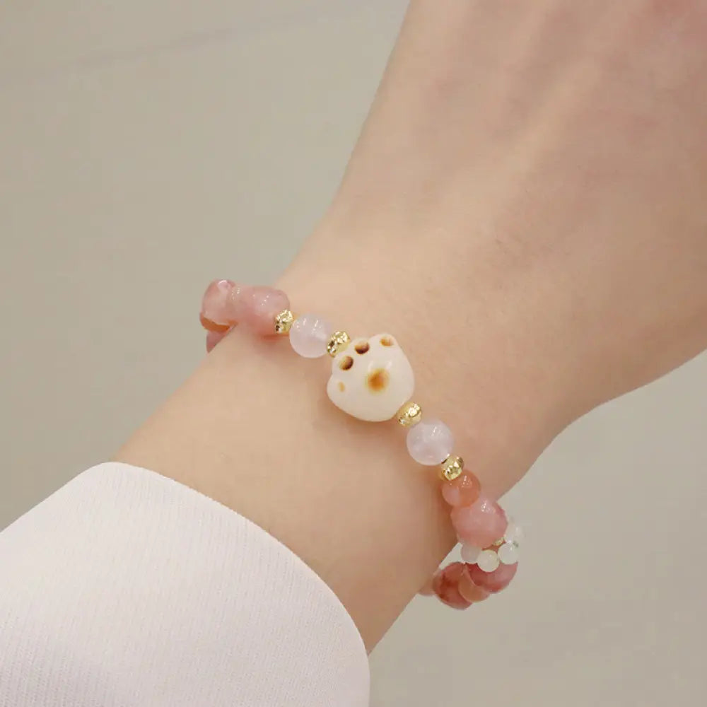 Buddha Stones Green Agate Sun Stone Cat’s Eye Bodhi Seed Cat Paw Support Bracelet - BWOOOH - Sun Stone&amp;Cat’s Eye