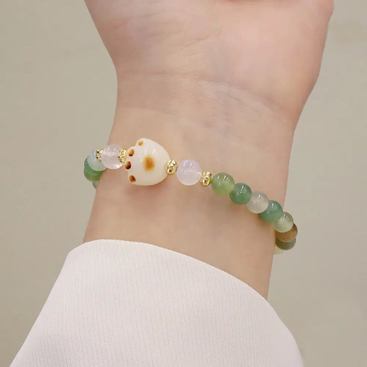 BWOOOH Green Agate Sun Stone Cat’s Eye Bodhi Seed Cat Paw Support Bracelet - BWOOOH - Green Agate&amp;Cat’s Eye