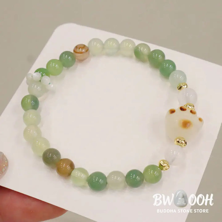 Buddha Stones Green Agate Sun Stone Cat’s Eye Bodhi Seed Cat Paw Support Bracelet - BWOOOH - Bracelet