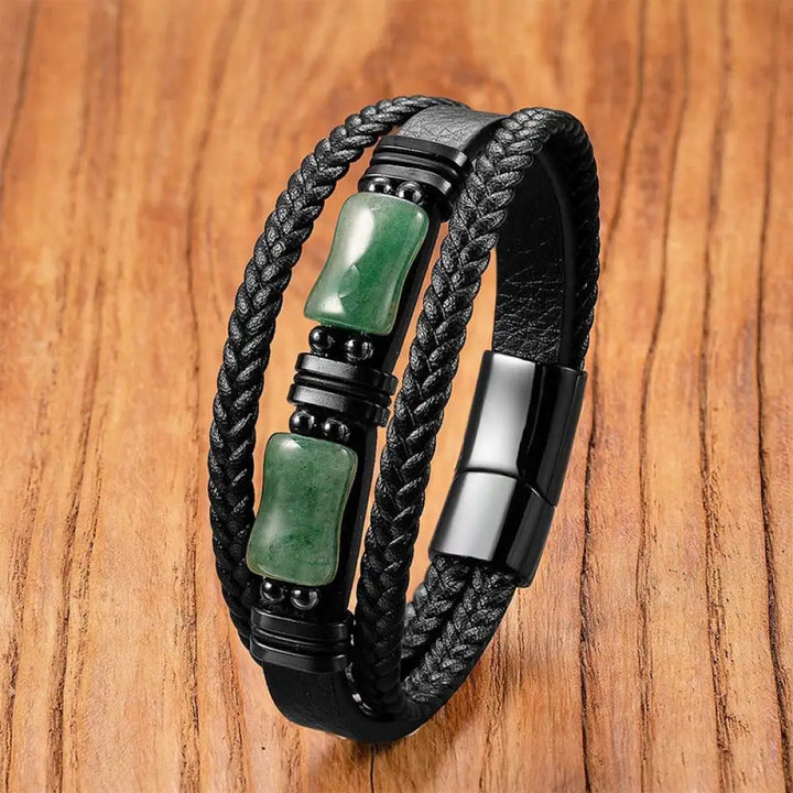 Buddha Stones Green Aventurine Amethyst Black Onyx Pink Crystal Positivity Braided Leather Bracelet - Green Aventurine