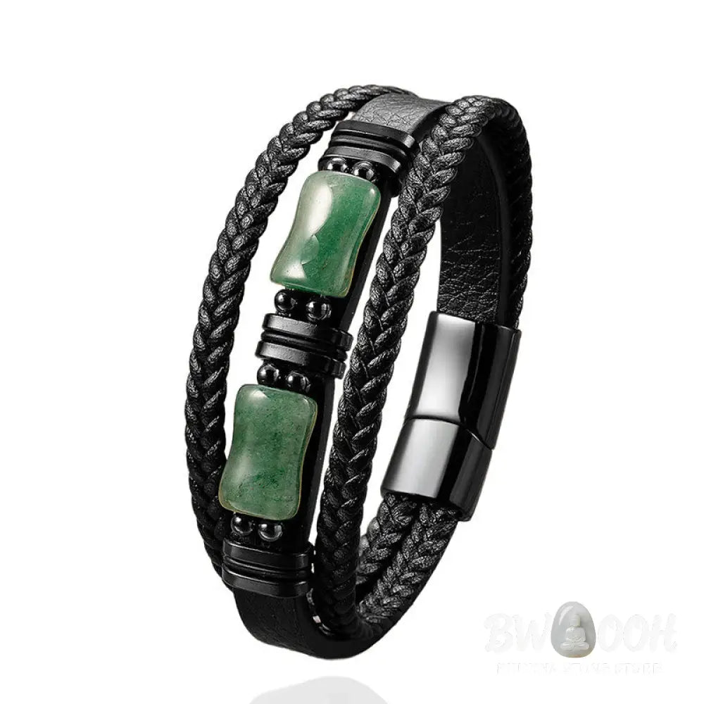 Buddha Stones Green Aventurine Amethyst Black Onyx Pink Crystal Positivity Braided Leather Bracelet - Bracelet