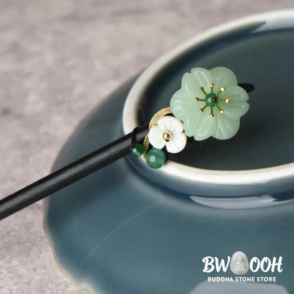 Buddha Stones Green Aventurine Flower Agate Positivity Hairpin Decoration - Green Aventurine (Luck ♥ Positivity)