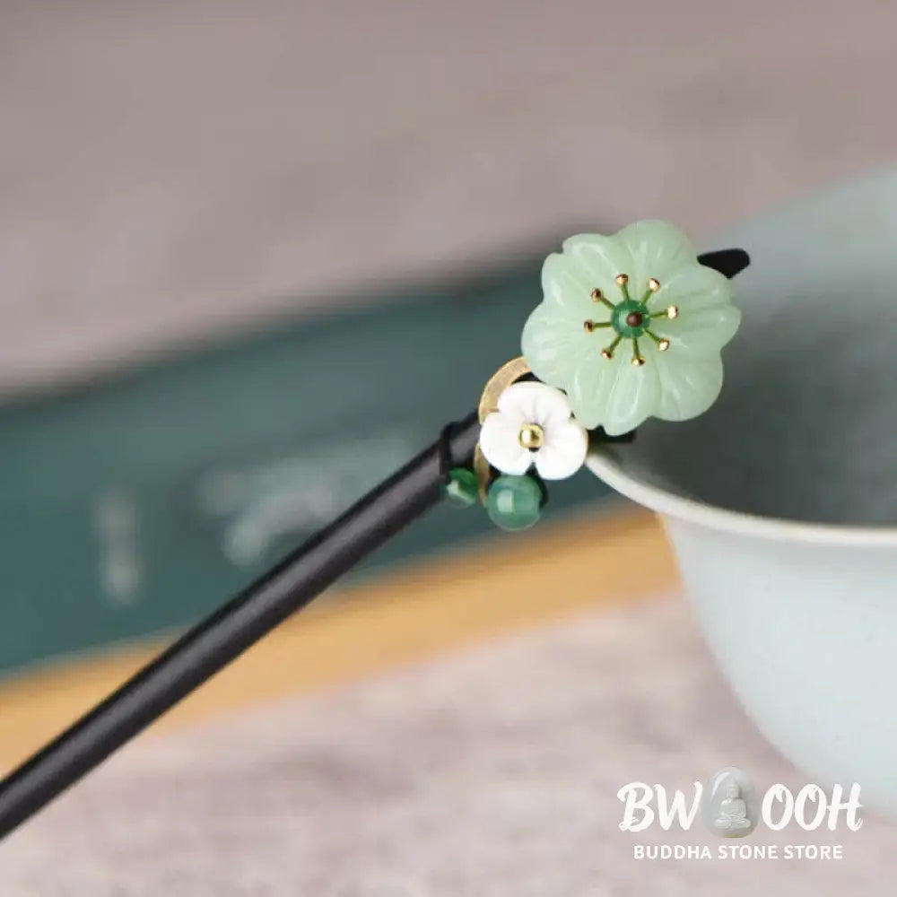Buddha Stones Green Aventurine Flower Agate Positivity Hairpin Decoration - Green Aventurine (Luck ♥ Positivity)