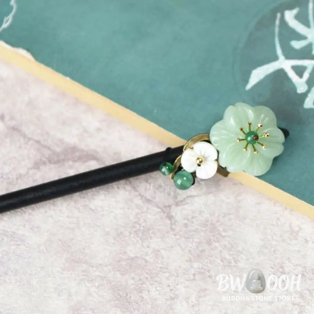 Buddha Stones Green Aventurine Flower Agate Positivity Hairpin Decoration - Green Aventurine (Luck ♥ Positivity)