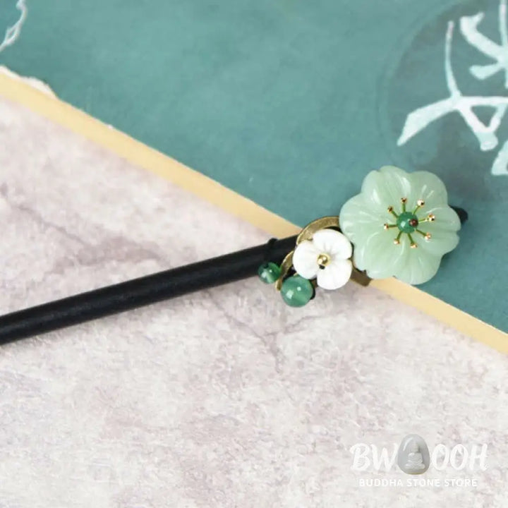Buddha Stones Green Aventurine Flower Agate Positivity Hairpin Decoration - Green Aventurine (Luck ♥ Positivity)