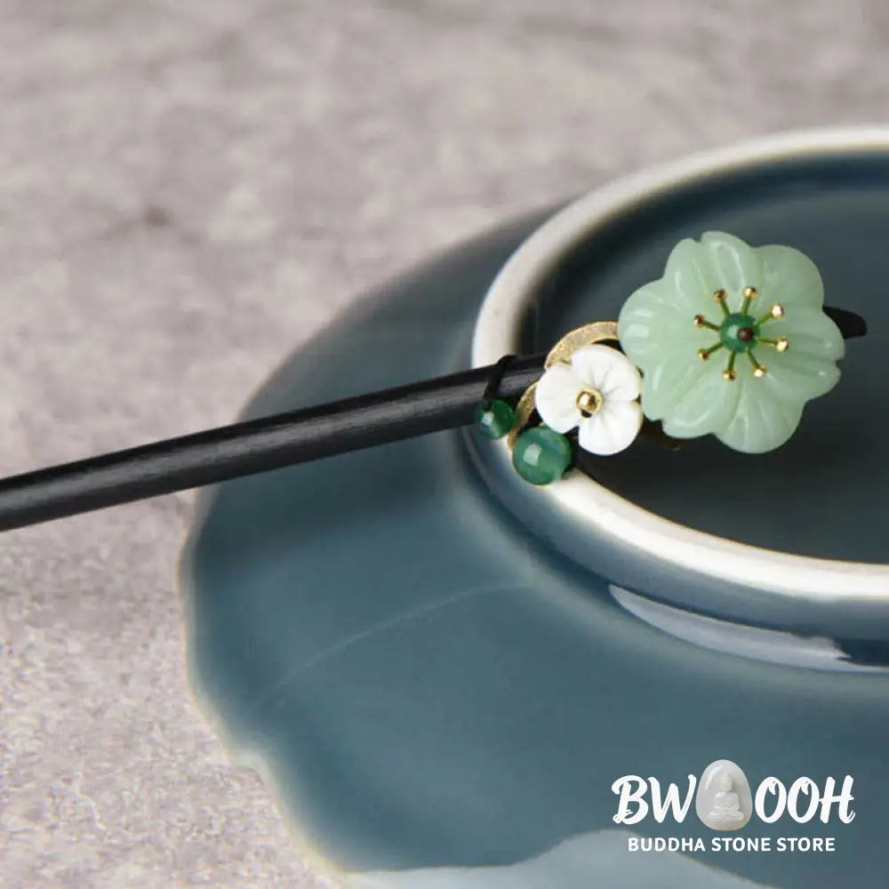 Buddha Stones Green Aventurine Flower Agate Positivity Hairpin Decoration - Green Aventurine (Luck ♥ Positivity)