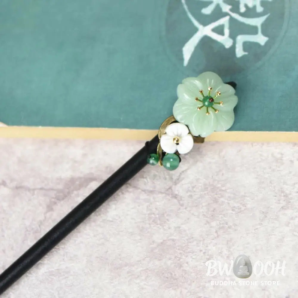 Buddha Stones Green Aventurine Flower Agate Positivity Hairpin Decoration - Green Aventurine (Luck ♥ Positivity)