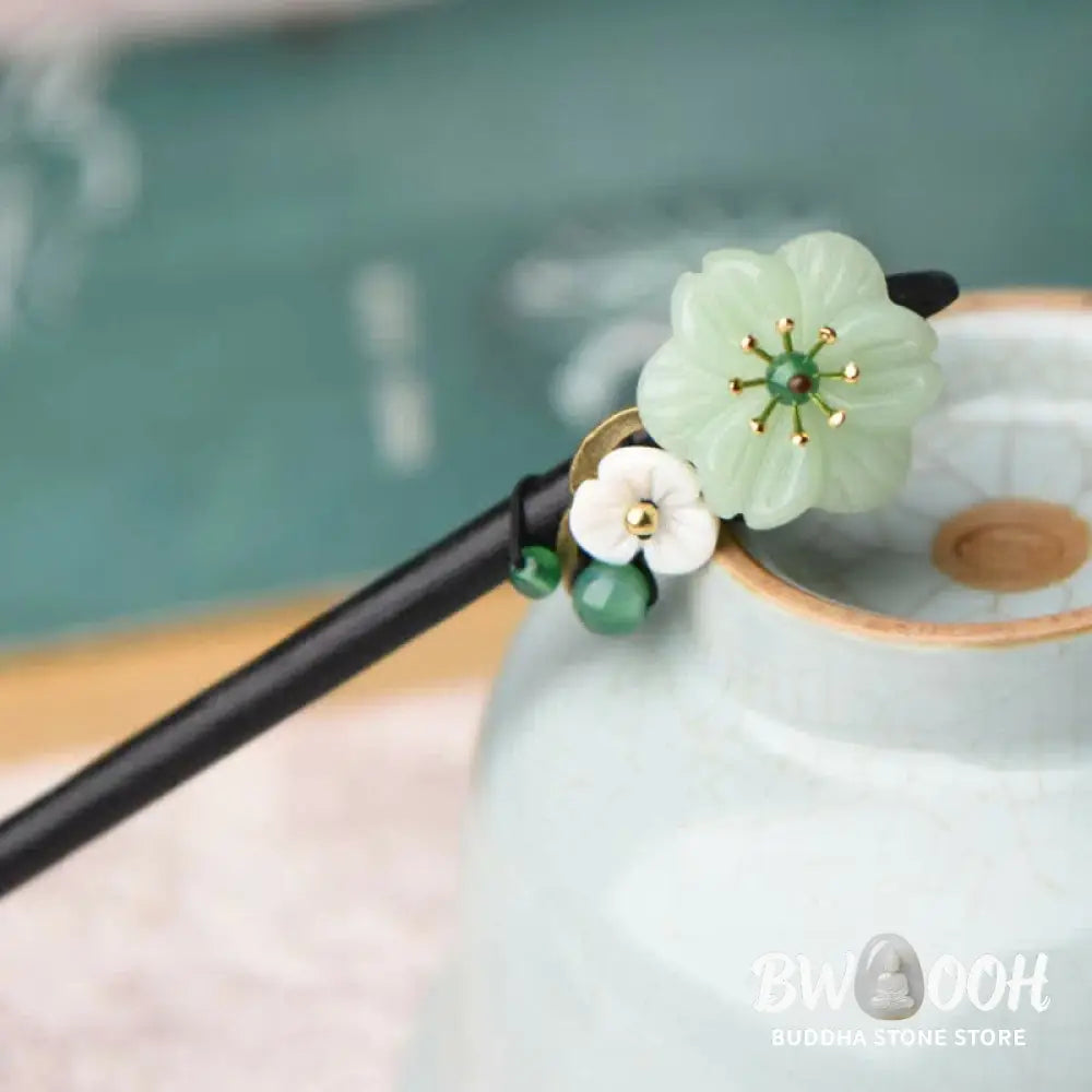 Buddha Stones Green Aventurine Flower Agate Positivity Hairpin Decoration - Green Aventurine (Luck ♥ Positivity)