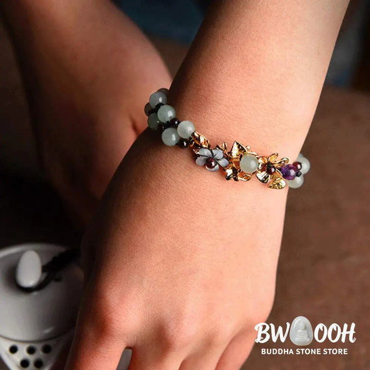 Buddha Stones Green Aventurine Garnet Bead Flower Petal Luck Bracelet - BWOOOH - Bracelet