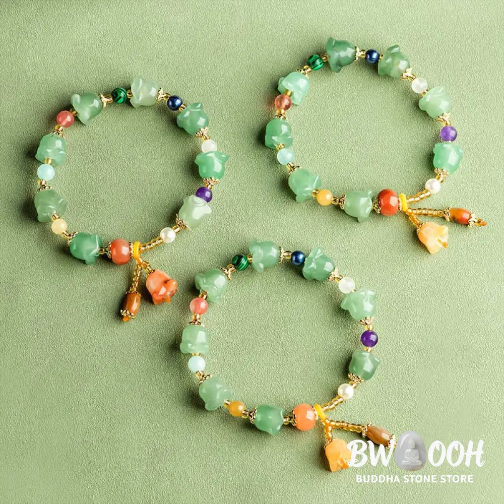 Buddha Stones Green Aventurine Magnolia Flower Luck Bracelet - BWOOOH - Green Aventurine(Luck♥Positivity)(Wrist