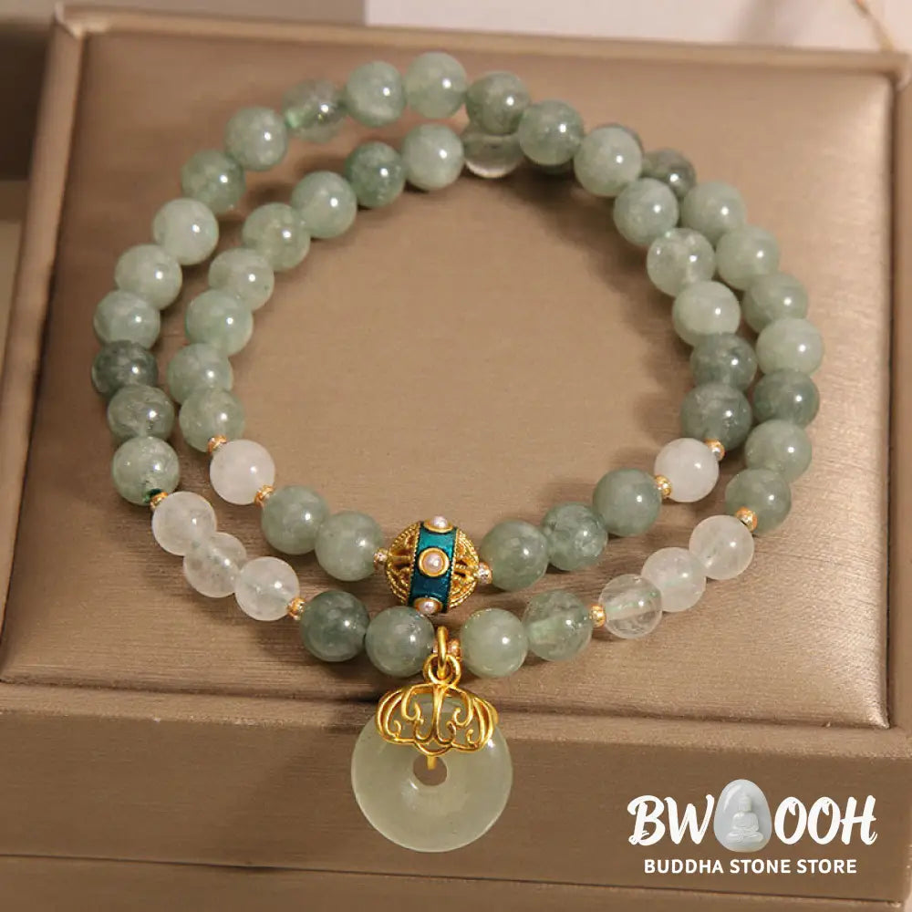 Buddha Stones Green Aventurine Peace Buckle Charm Luck Double Wrap Bracelet - BWOOOH - Green Aventurine(Wrist