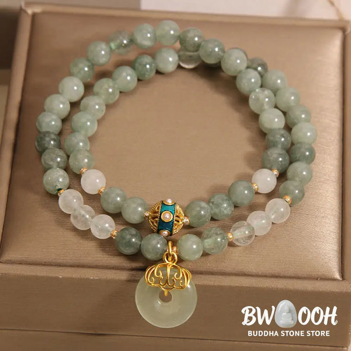 Buddha Stones Green Aventurine Peace Buckle Charm Luck Double Wrap Bracelet - BWOOOH - Green Aventurine(Wrist