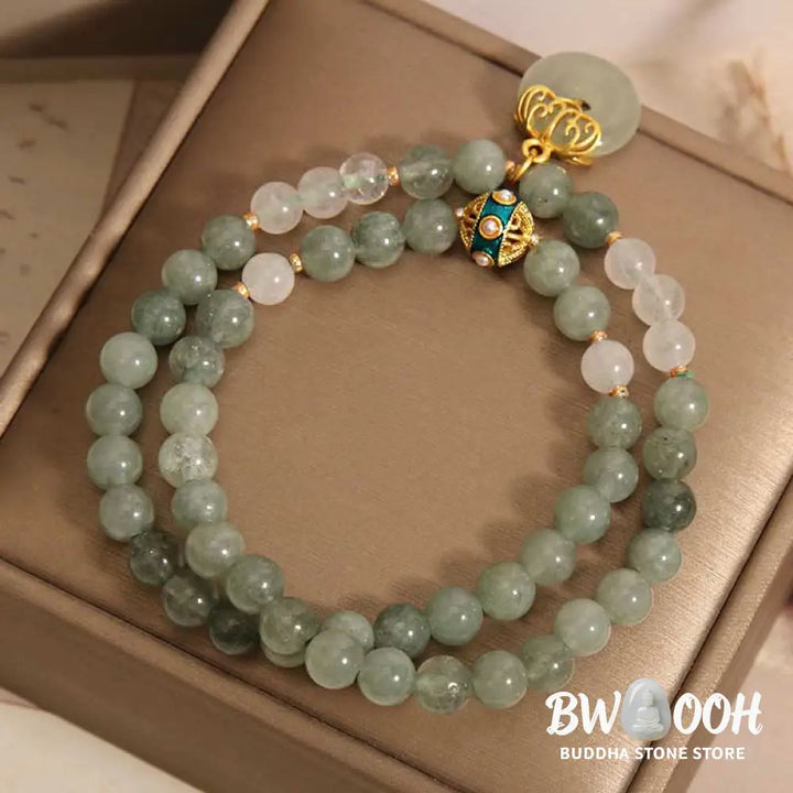 Buddha Stones Green Aventurine Peace Buckle Charm Luck Double Wrap Bracelet - BWOOOH - Green Aventurine(Wrist