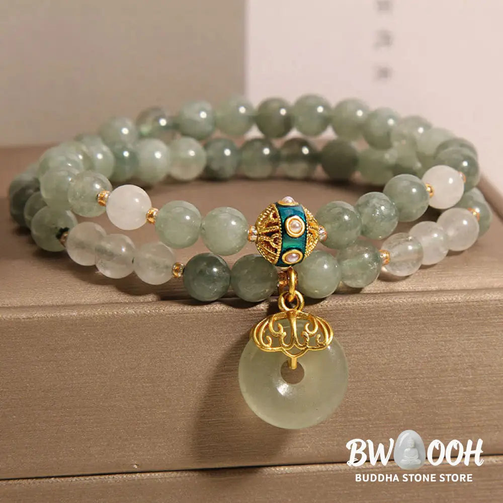 Buddha Stones Green Aventurine Peace Buckle Charm Luck Double Wrap Bracelet - BWOOOH - Green Aventurine(Wrist