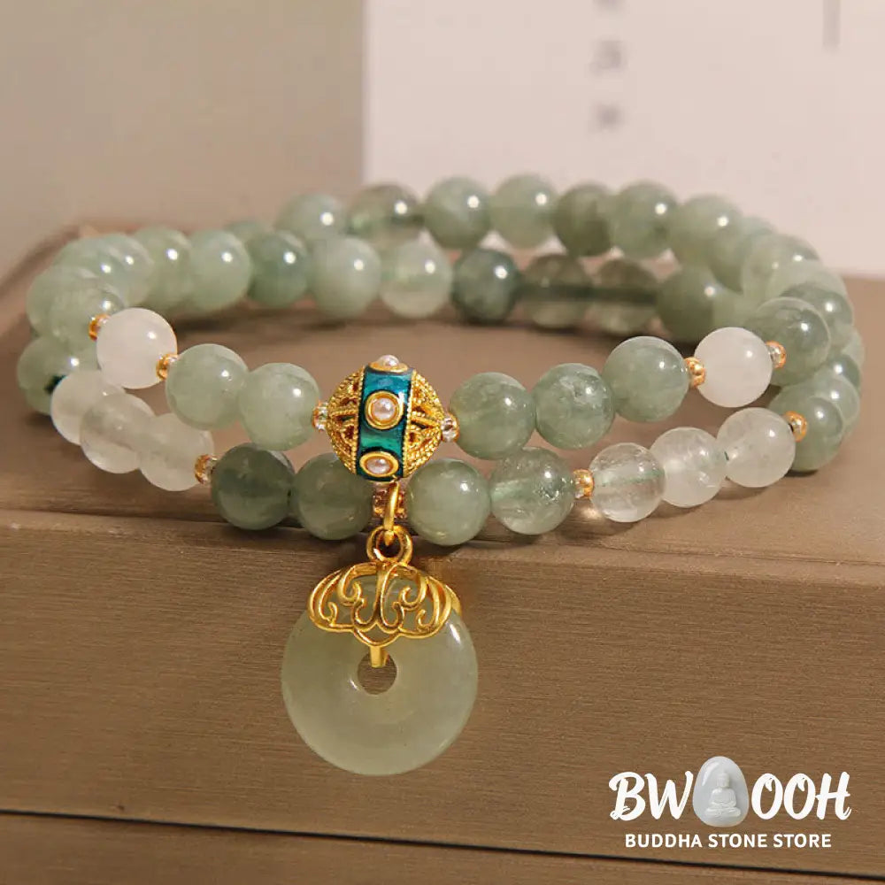 Buddha Stones Green Aventurine Peace Buckle Charm Luck Double Wrap Bracelet - BWOOOH - Green Aventurine(Wrist