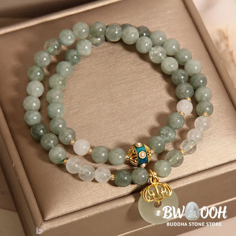 Buddha Stones Green Aventurine Peace Buckle Charm Luck Double Wrap Bracelet - BWOOOH - Green Aventurine(Wrist