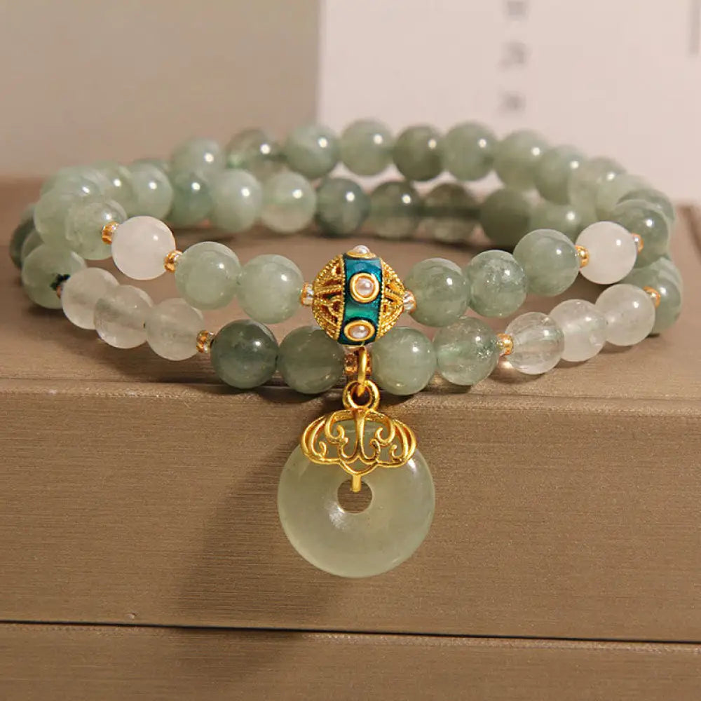BWOOOH Green Aventurine Peace Buckle Charm Luck Double Wrap Bracelet - BWOOOH - Green Aventurine(Wrist