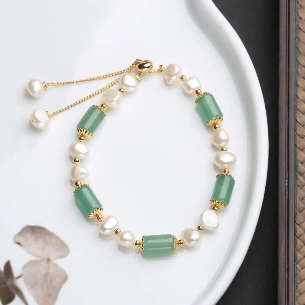Buddha Stones Green Aventurine Pearl Pink Crystal Bead Luck Bracelet - Green Aventurine&amp;Pearl - Bracelet