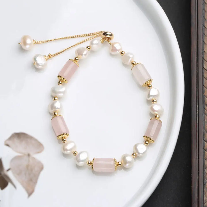 Buddha Stones Green Aventurine Pearl Pink Crystal Bead Luck Bracelet - Pink Crystal&amp;Pearl - Bracelet