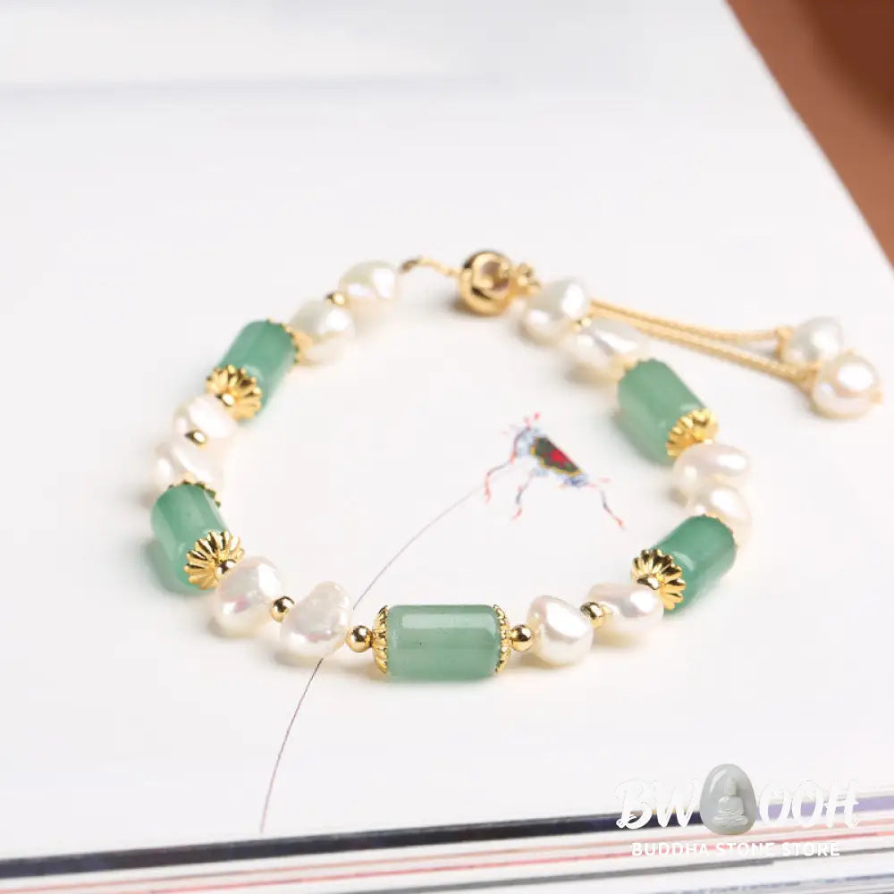 Buddha Stones Green Aventurine Pearl Pink Crystal Bead Luck Bracelet - Bracelet