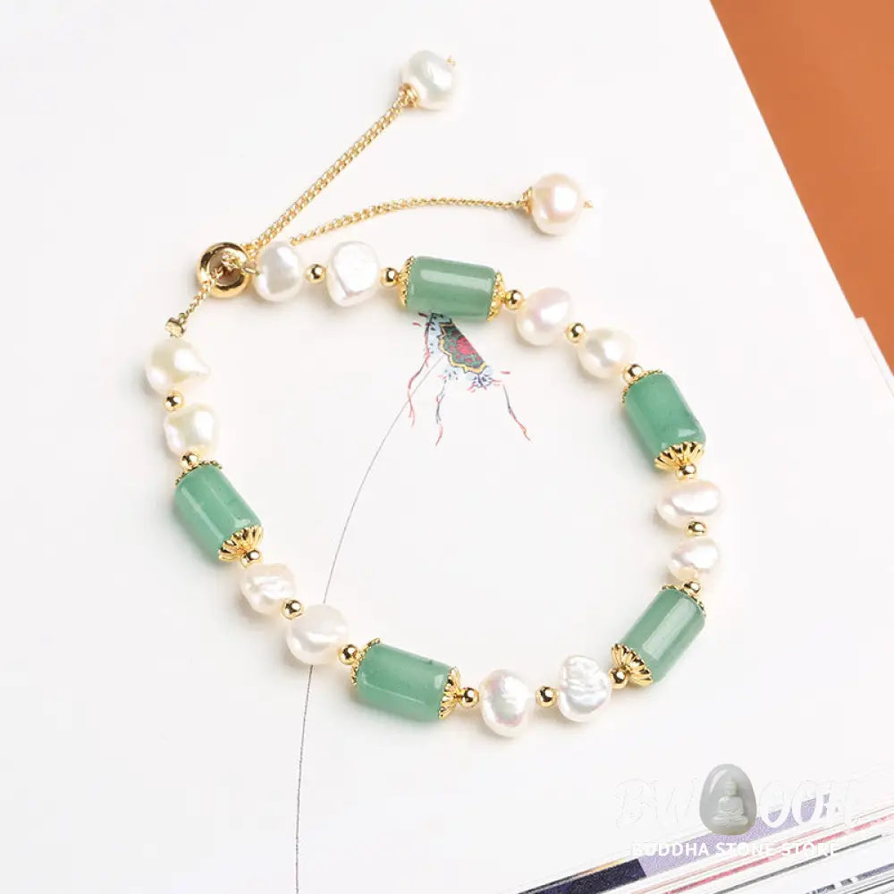 Buddha Stones Green Aventurine Pearl Pink Crystal Bead Luck Bracelet - Bracelet