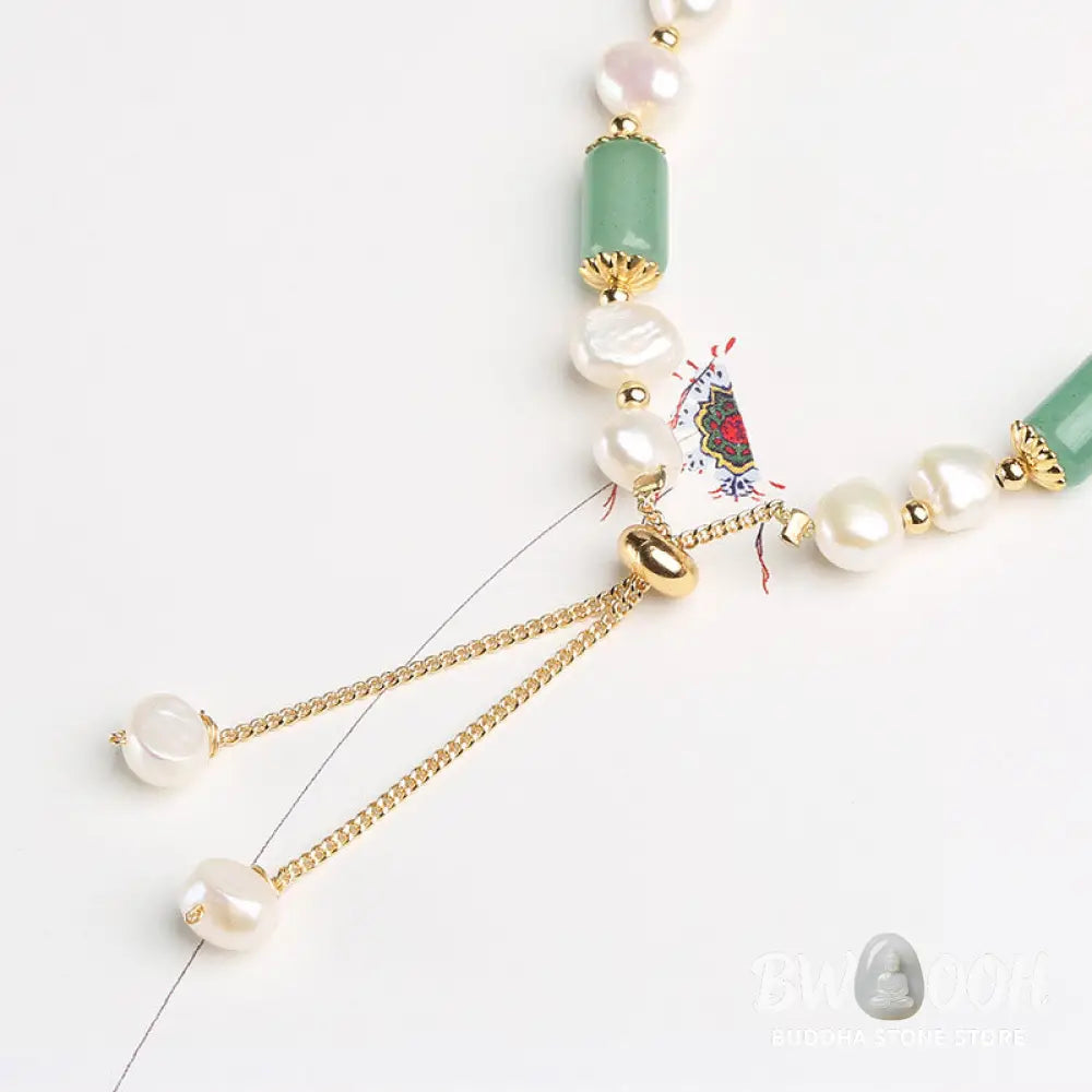 Buddha Stones Green Aventurine Pearl Pink Crystal Bead Luck Bracelet - Bracelet