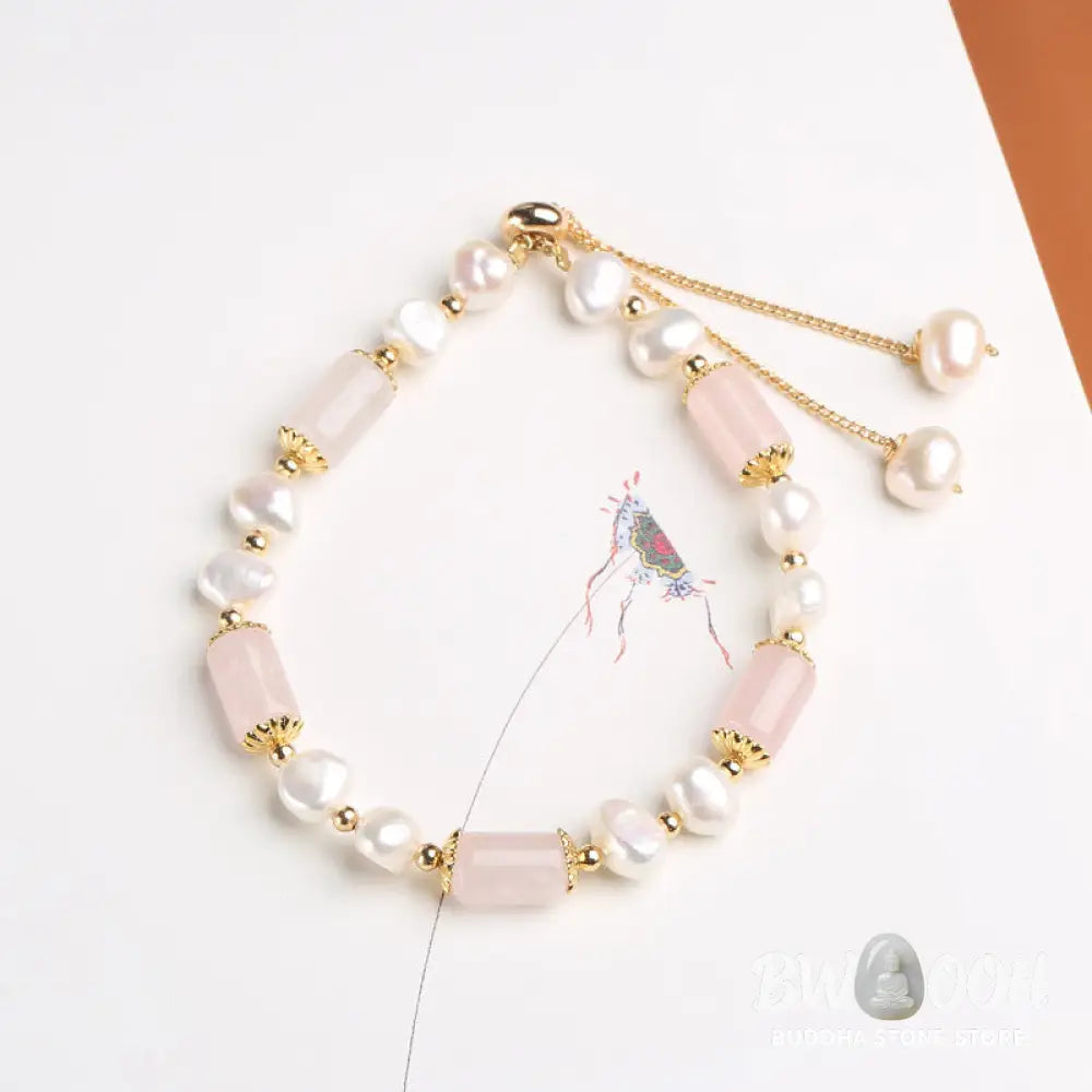 Buddha Stones Green Aventurine Pearl Pink Crystal Bead Luck Bracelet - Bracelet