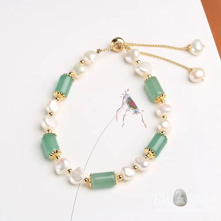 Buddha Stones Green Aventurine Pearl Pink Crystal Bead Luck Bracelet - Bracelet