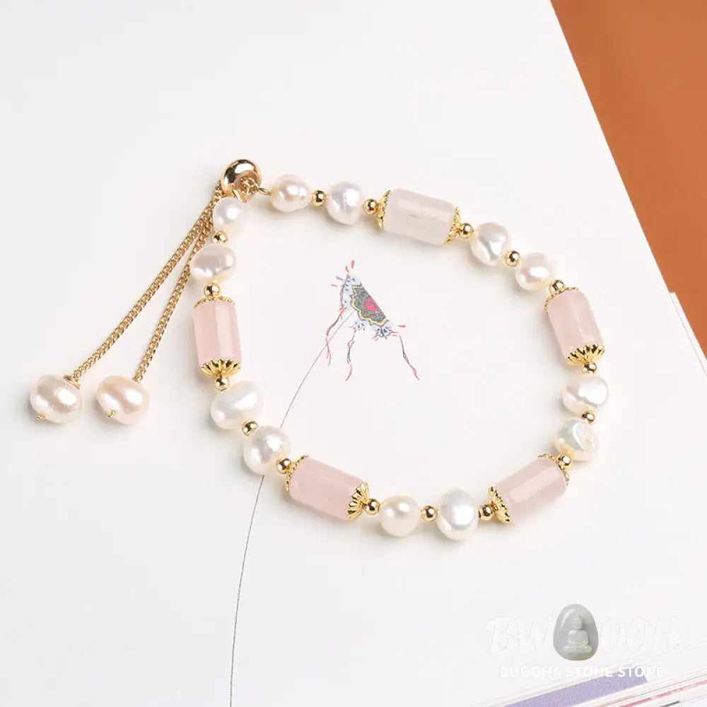 Buddha Stones Green Aventurine Pearl Pink Crystal Bead Luck Bracelet - Bracelet