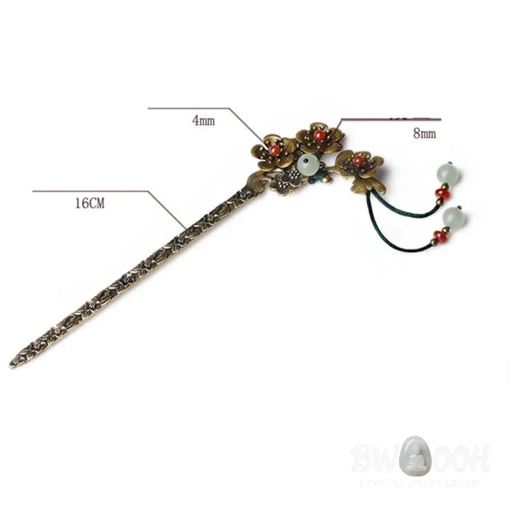 Buddha Stones Green Aventurine Red Agate Alloy Flowers Soothing Hairpin - Alloy Hairpin - Hairpin