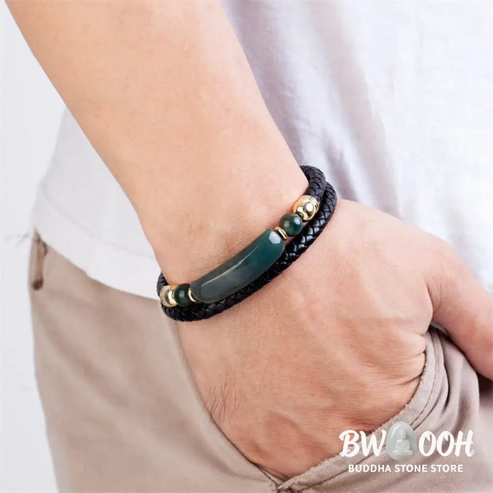 Buddha Stones Green Aventurine Tiger Eye Green Agate Black Onyx Hematite Stone Luck Leather Magnetic Buckle Bracelet
