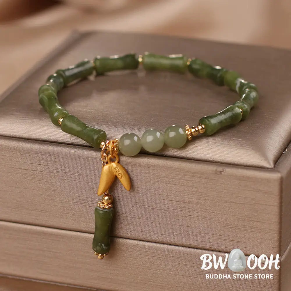 BWOOOH Green Bamboo Jade Leaf Pattern Wealth Luck Bracelet - Green Bamboo Leaf(Wrist Circumference 14-15cm)