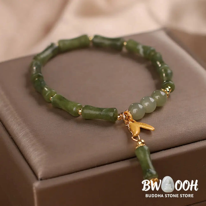 BWOOOH Green Bamboo Jade Leaf Pattern Wealth Luck Bracelet - Green Bamboo Leaf(Wrist Circumference 14-15cm)