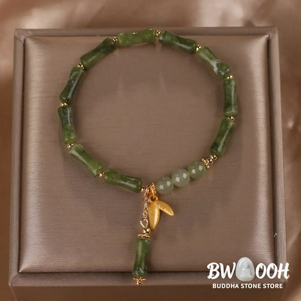 BWOOOH Green Bamboo Jade Leaf Pattern Wealth Luck Bracelet - Green Bamboo Leaf(Wrist Circumference 14-15cm)