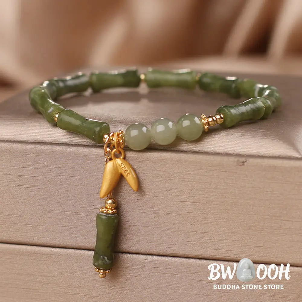 BWOOOH Green Bamboo Jade Leaf Pattern Wealth Luck Bracelet - Green Bamboo Leaf(Wrist Circumference 14-15cm)