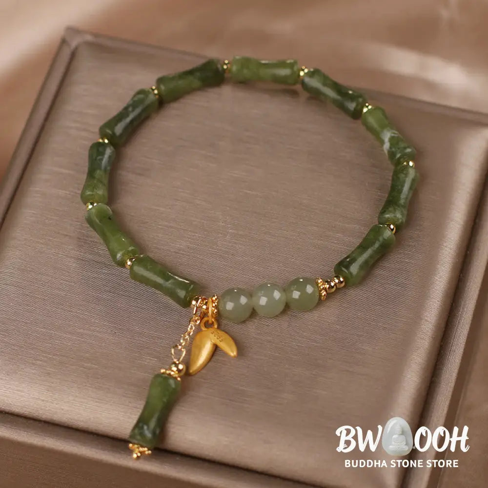 BWOOOH Green Bamboo Jade Leaf Pattern Wealth Luck Bracelet - Green Bamboo Leaf(Wrist Circumference 14-15cm)