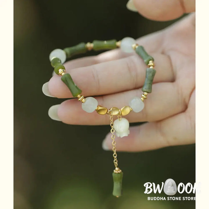 Buddha Stones Green Bamboo Jade Lily of the Valley Wealth Bracelet - BWOOOH - Bracelet