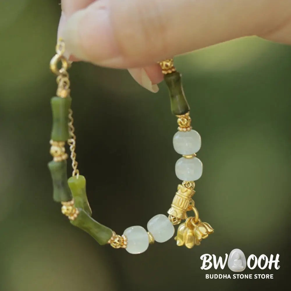 Buddha Stones Green Bamboo Jade Lily of the Valley Wealth Bracelet - BWOOOH - Bracelet