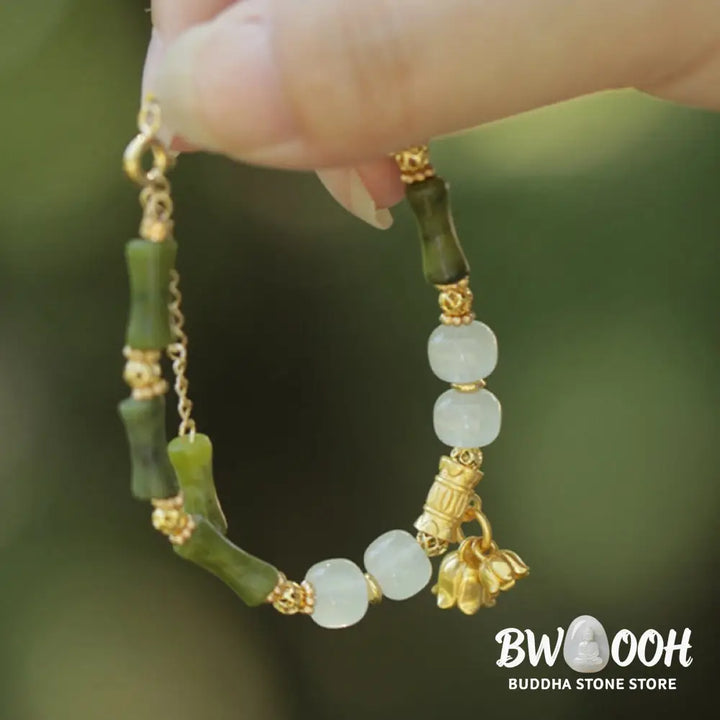 Buddha Stones Green Bamboo Jade Lily of the Valley Wealth Bracelet - BWOOOH - Bracelet