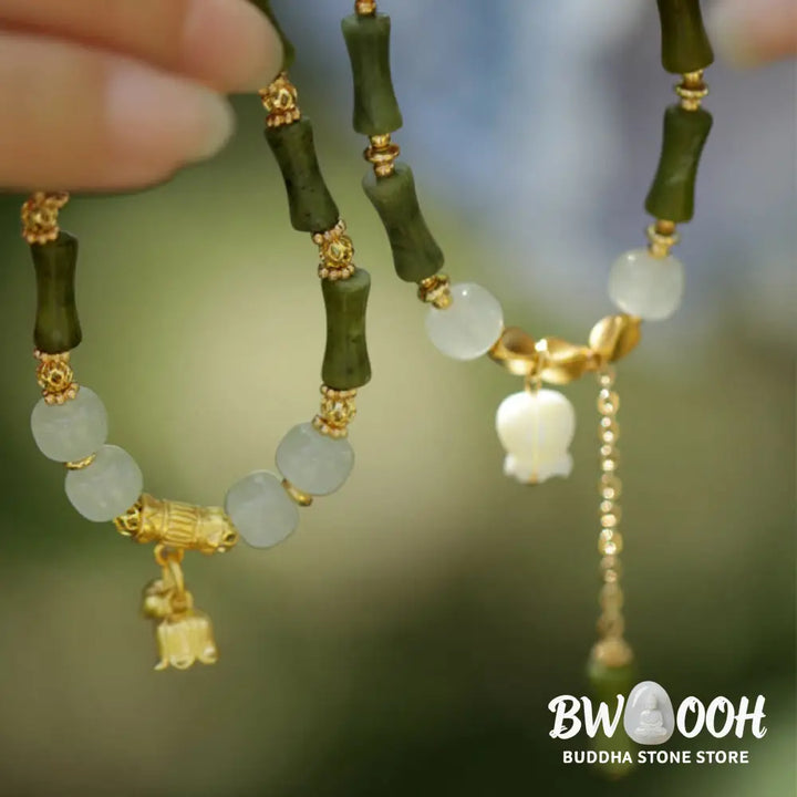 Buddha Stones Green Bamboo Jade Lily of the Valley Wealth Bracelet - BWOOOH - Bracelet